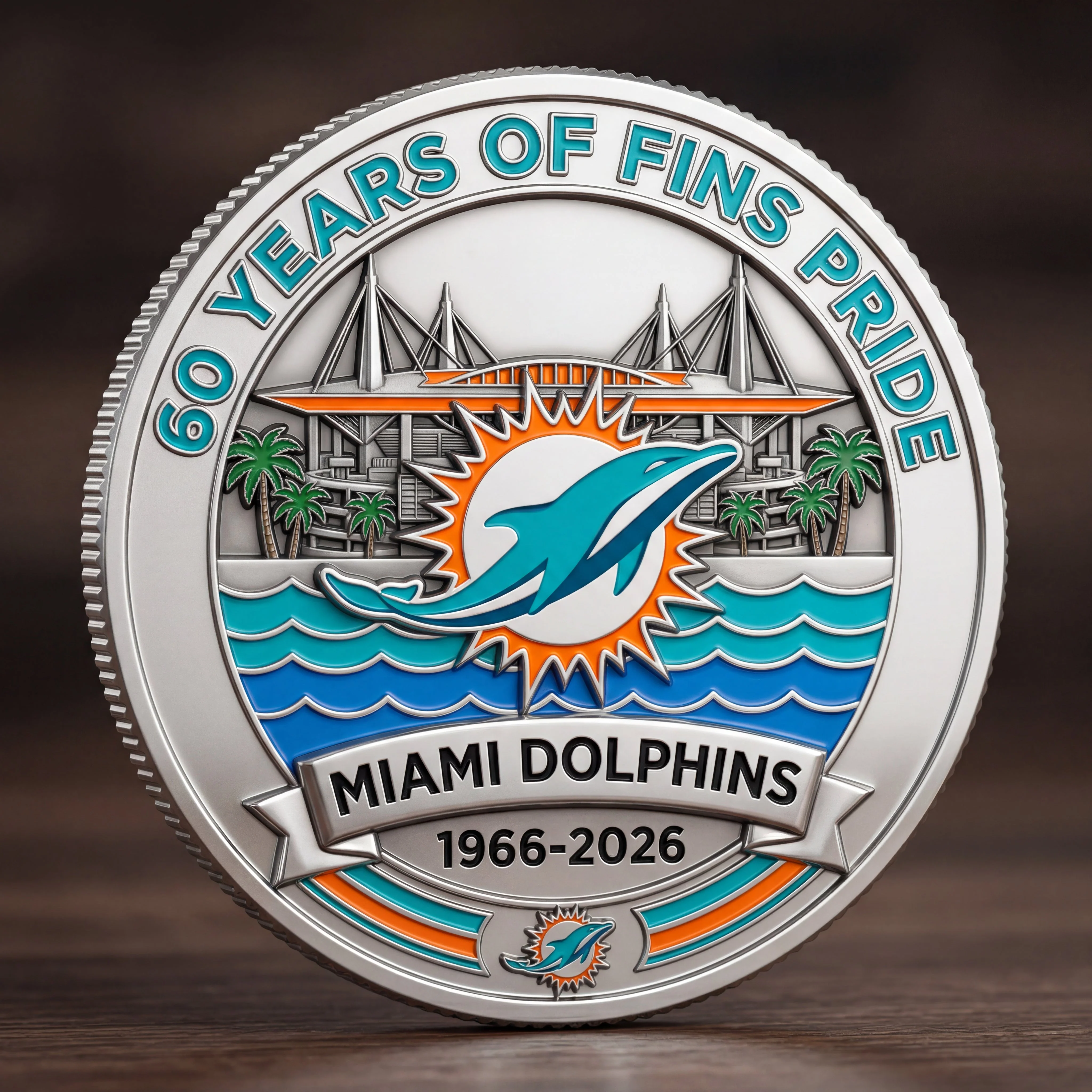 🔥Last Day 50% OFF 🔥🐬 Limited Edition Miami Dolphins 60th Anniversary Commemorative Coin (1966-2026)