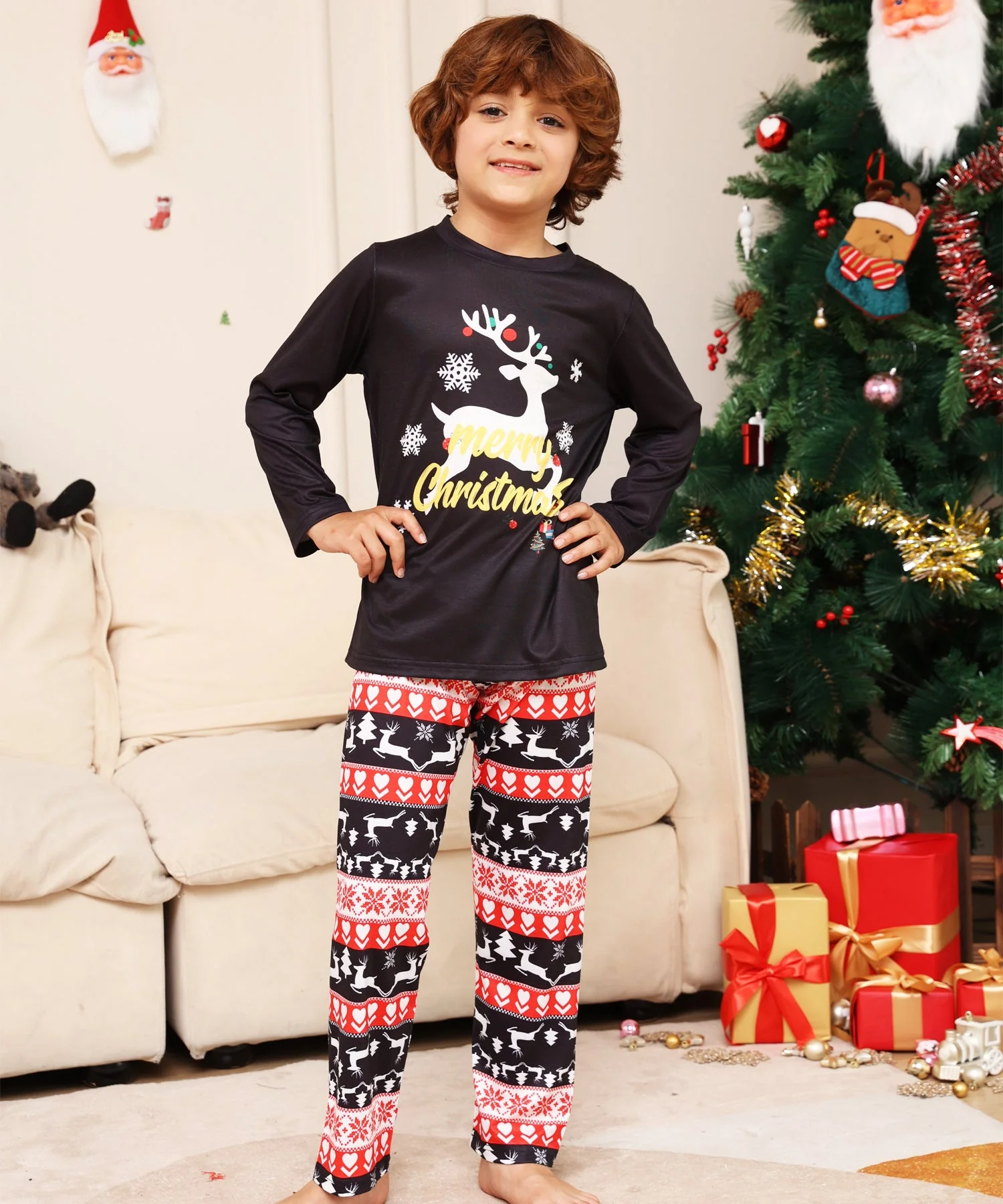 Black Reindeer Matching Family Christmas Pajamas-Dog Pajamas Included - Image 10