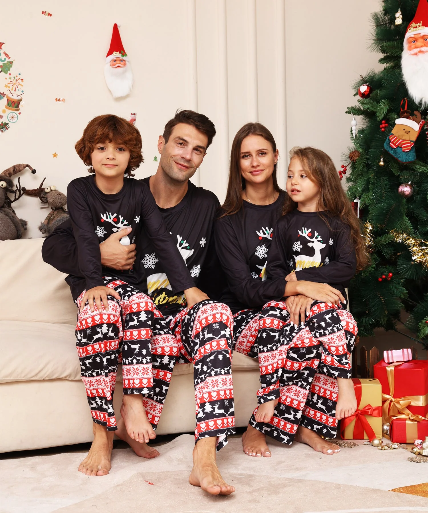 Black Reindeer Matching Family Christmas Pajamas-Dog Pajamas Included - Image 2