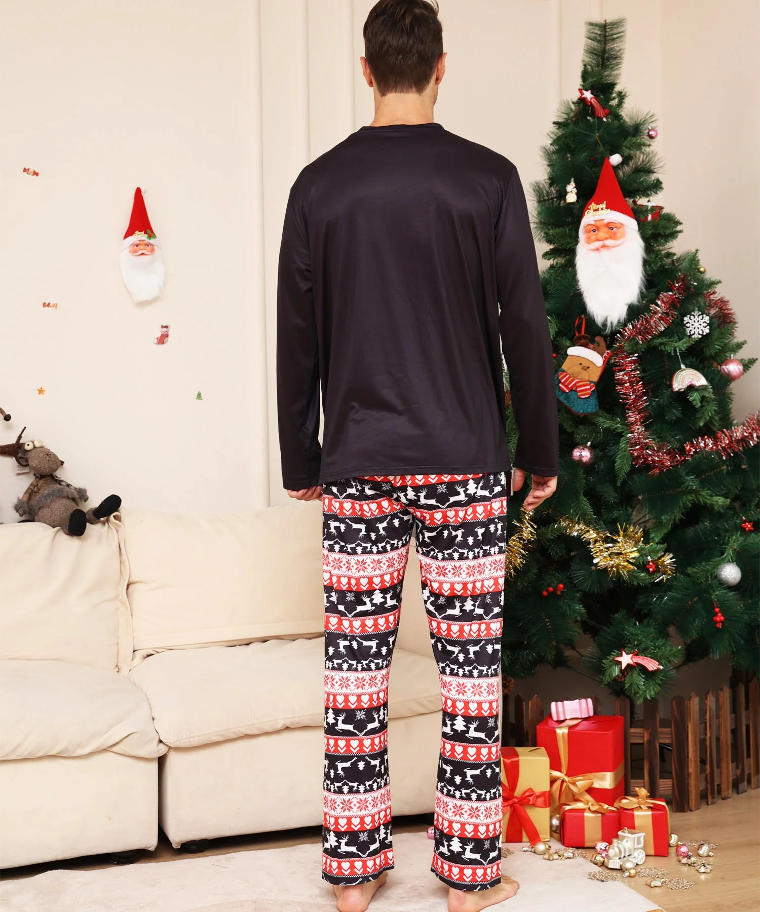Black Reindeer Matching Family Christmas Pajamas-Dog Pajamas Included - Image 7