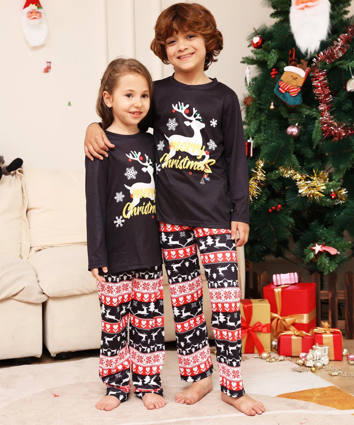 Black Reindeer Matching Family Christmas Pajamas-Dog Pajamas Included - Image 8