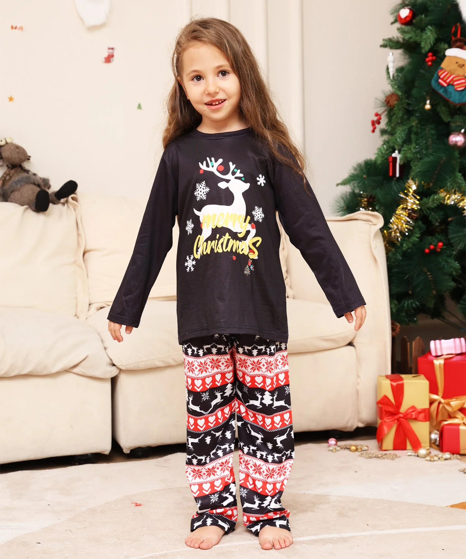Black Reindeer Matching Family Christmas Pajamas-Dog Pajamas Included - Image 9