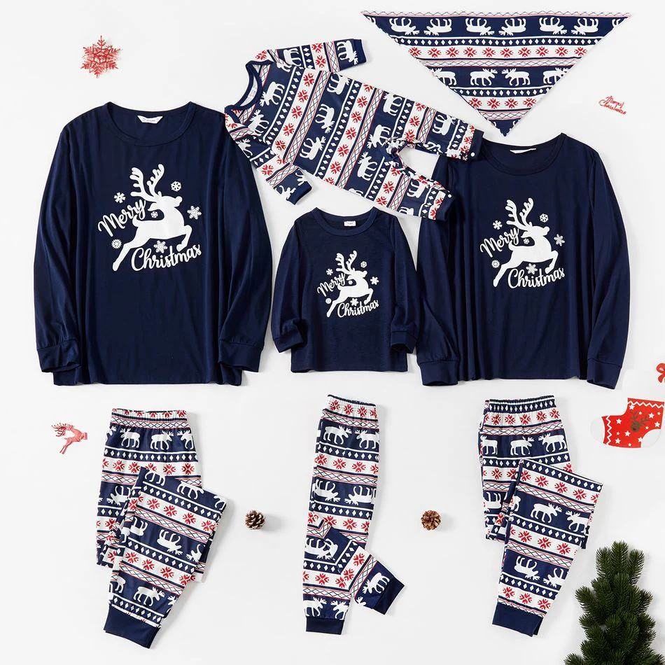 Blue Christmas Elk Pattern Matching Family Christmas Pajamas - Image 2