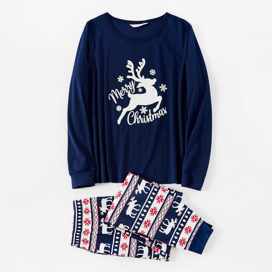 Blue Christmas Elk Pattern Matching Family Christmas Pajamas - Image 3