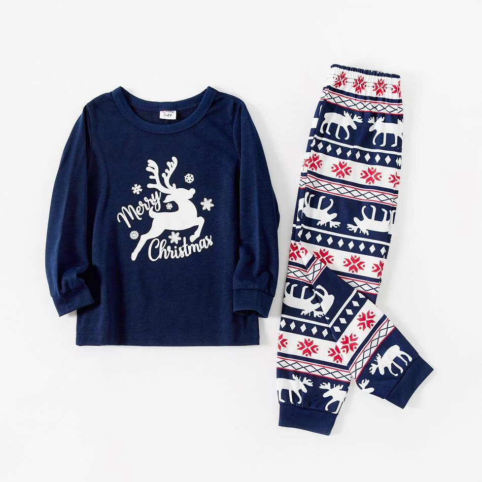 Blue Christmas Elk Pattern Matching Family Christmas Pajamas - Image 5