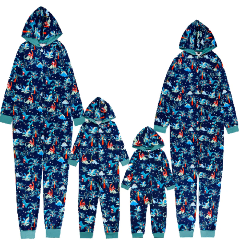 Blue Christmas Hooded Matching Family Christmas Pajamas Onesies - Image 2