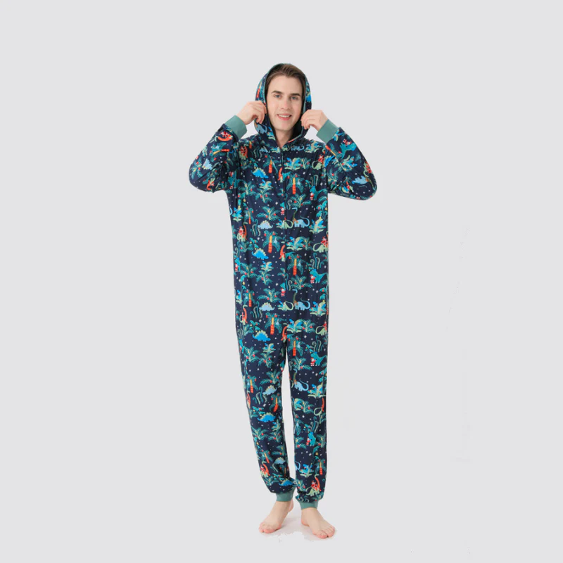 Blue Christmas Hooded Matching Family Christmas Pajamas Onesies - Image 3