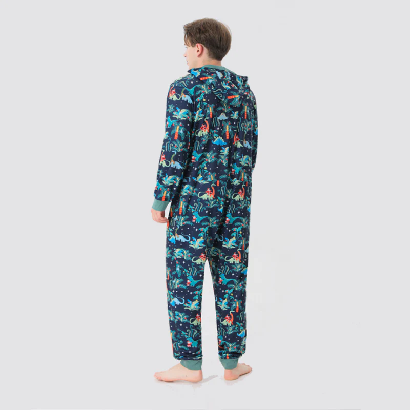 Blue Christmas Hooded Matching Family Christmas Pajamas Onesies - Image 4