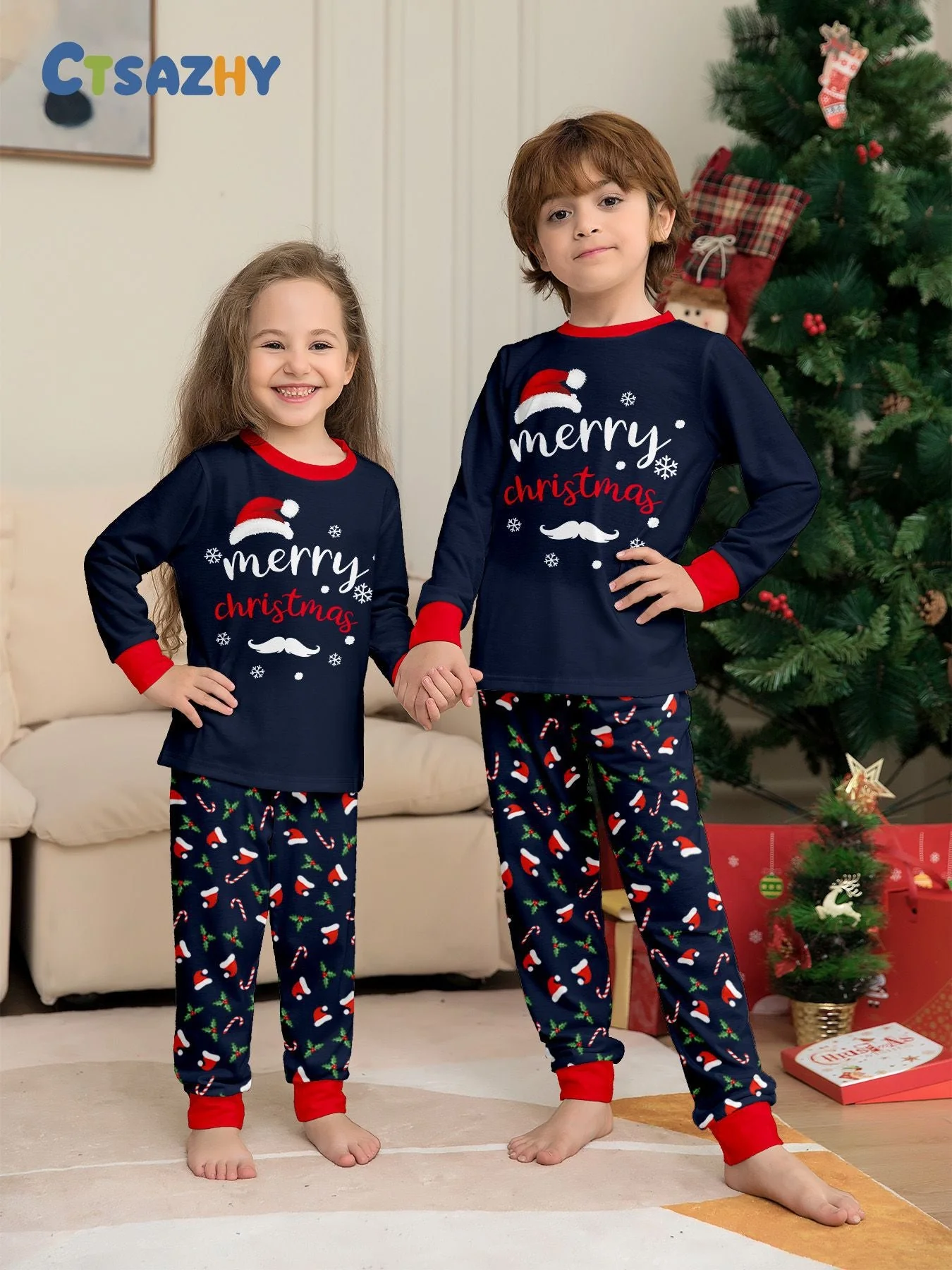 Blue Holidy Matching Family Christmas Pajamas | Adults, Kids & Dog Pajamas - Image 3