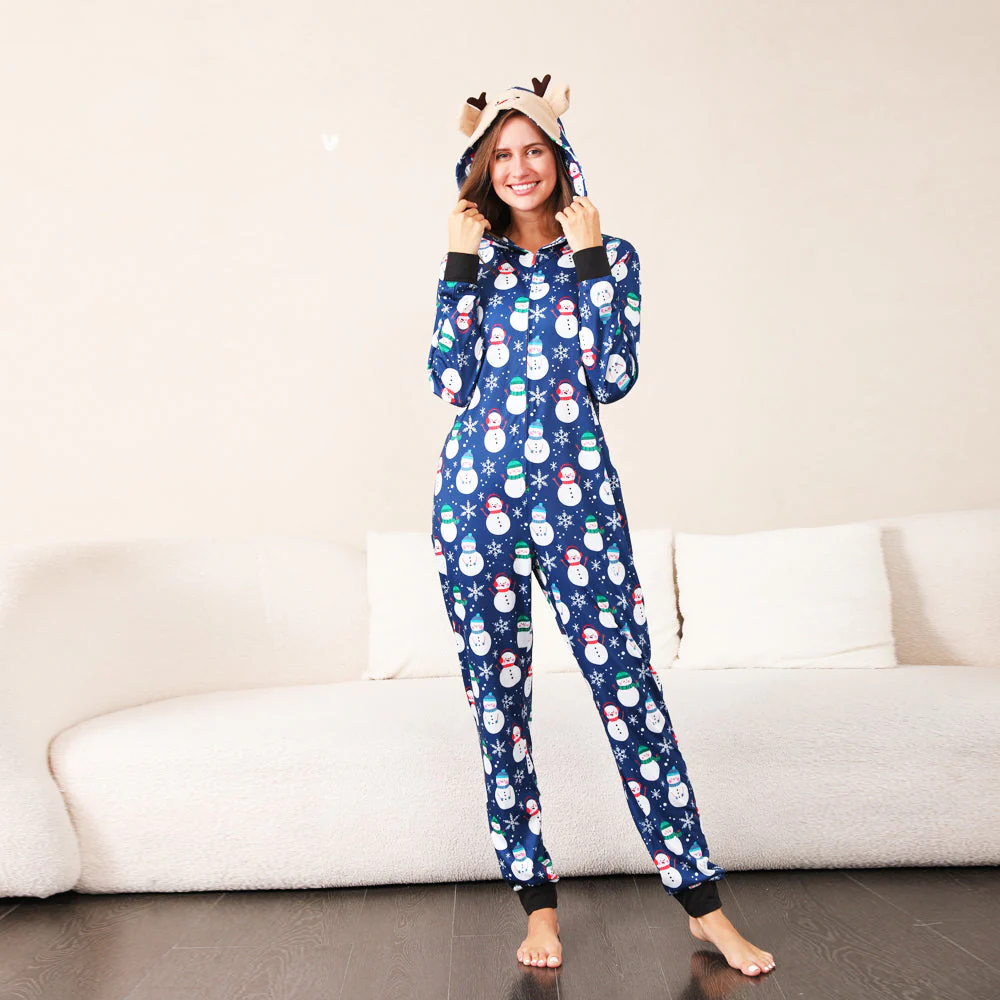 Blue Snowman Matching Family Christmas Pajamas Onesies - Image 3