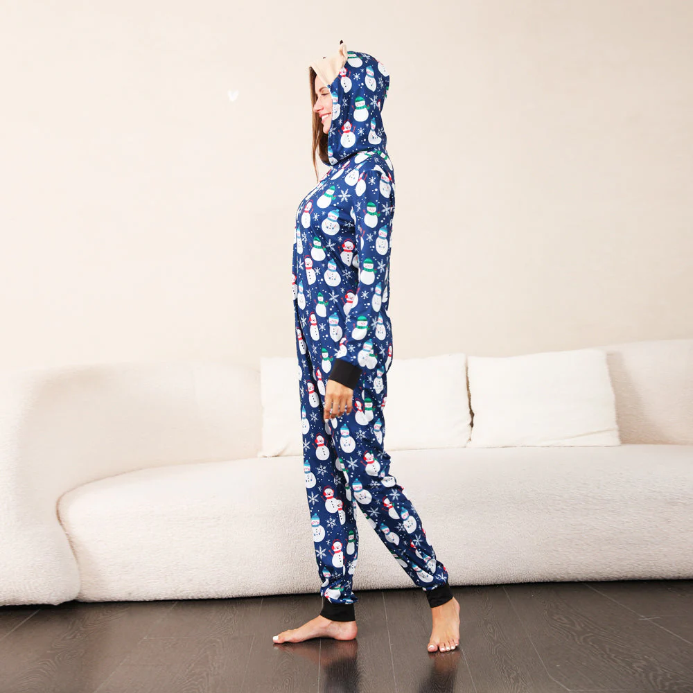 Blue Snowman Matching Family Christmas Pajamas Onesies - Image 4