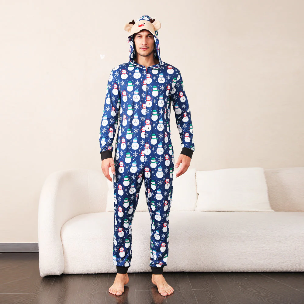 Blue Snowman Matching Family Christmas Pajamas Onesies - Image 5
