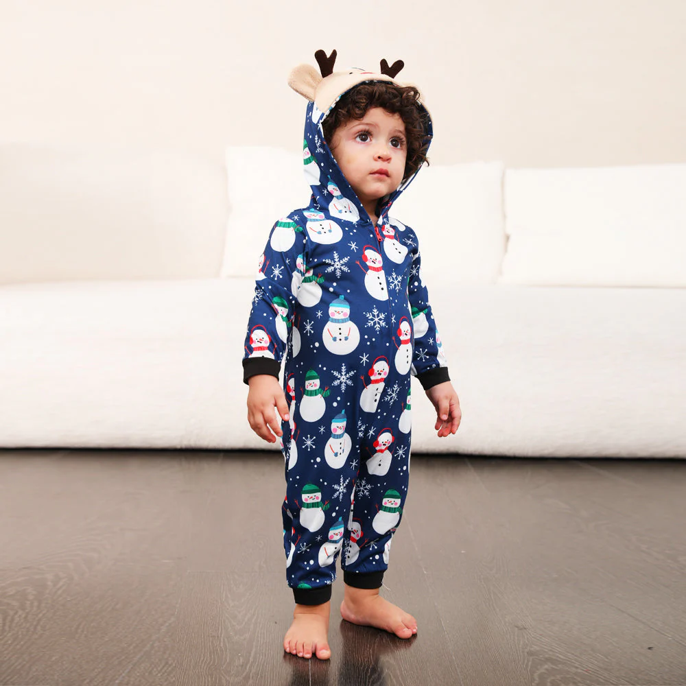 Blue Snowman Matching Family Christmas Pajamas Onesies - Image 7