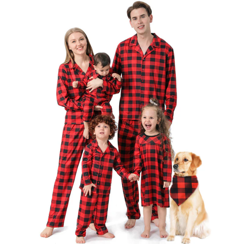 Buffalo Plaid Matching Family Christmas Pajamas-Dog Pajamas Included - Image 2