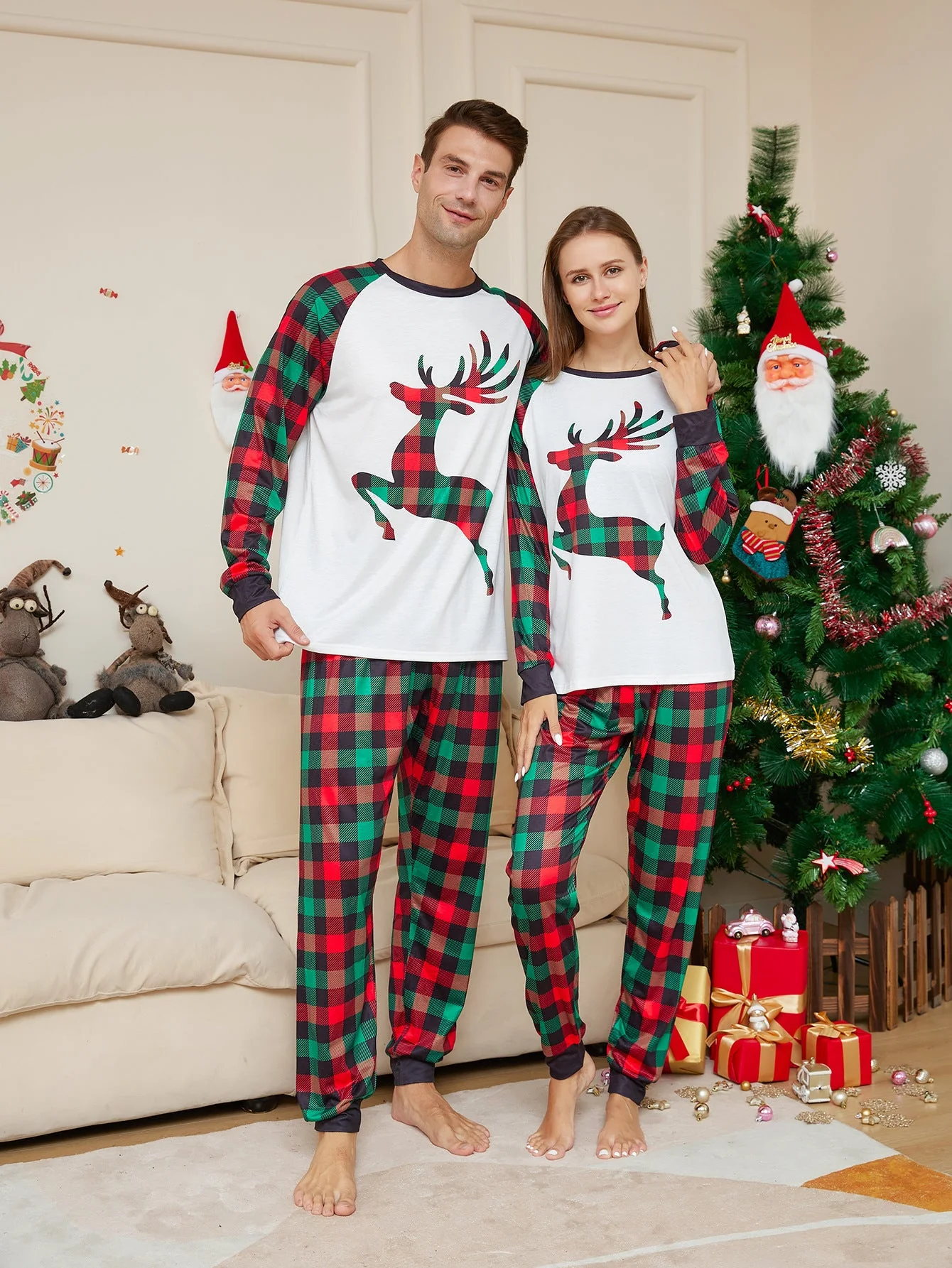 Christmas Checkered Deer Matching Family Christmas Pajamas | Adults, Kids & Dog Pajamas - Image 2