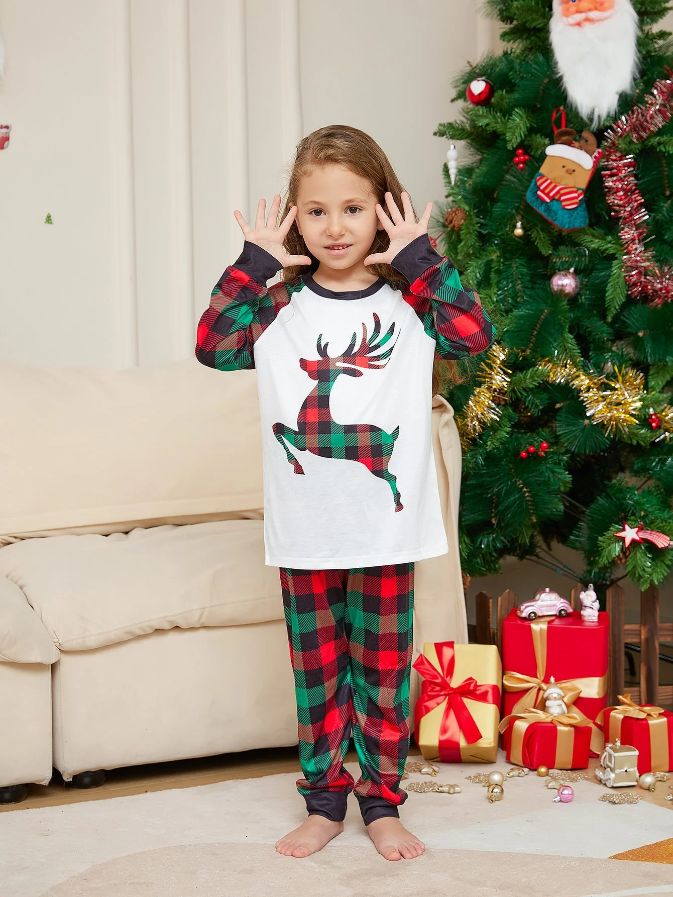 Christmas Checkered Deer Matching Family Christmas Pajamas | Adults, Kids & Dog Pajamas - Image 4