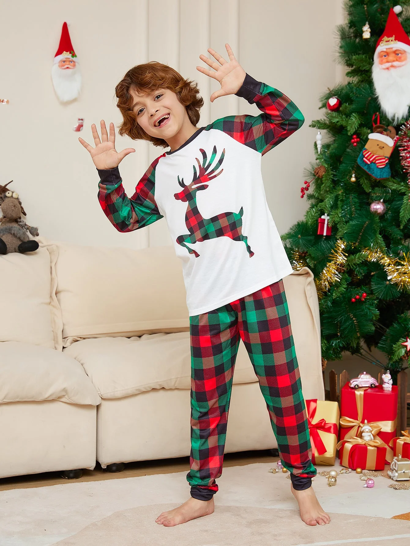 Christmas Checkered Deer Matching Family Christmas Pajamas | Adults, Kids & Dog Pajamas - Image 5
