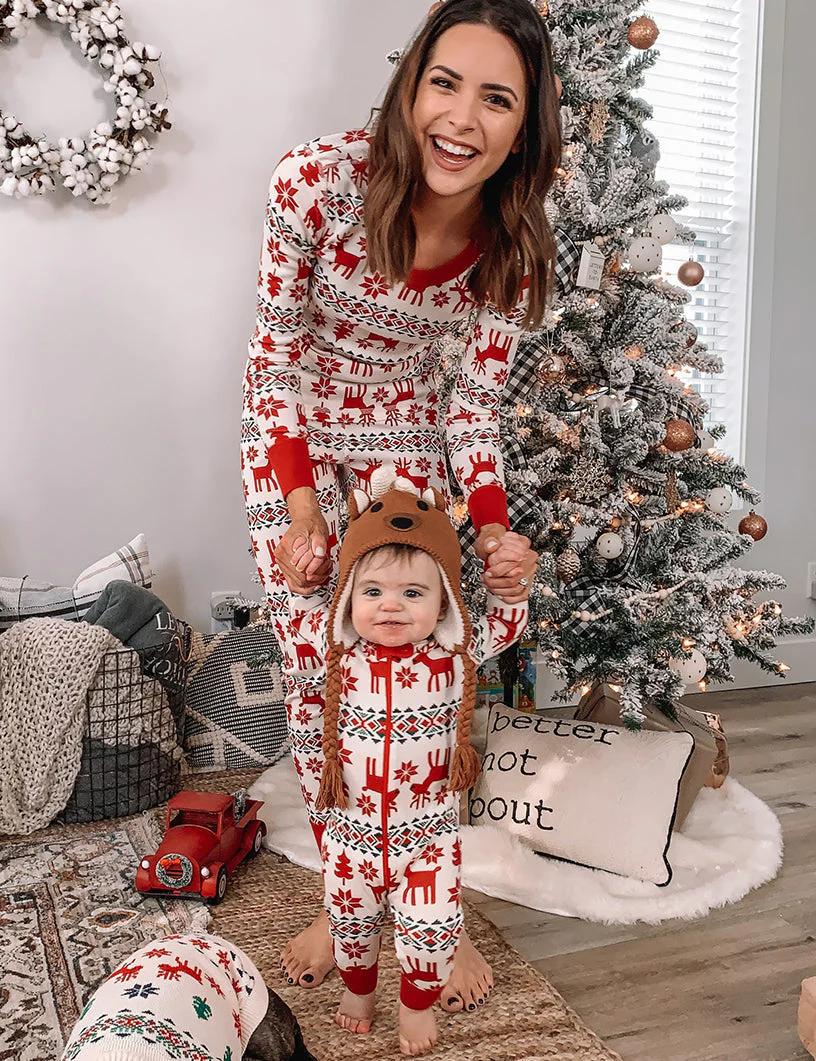 Christmas Deer and Snowflake Matching Family Christmas Pajamas-Dog Pajamas Included - Image 2