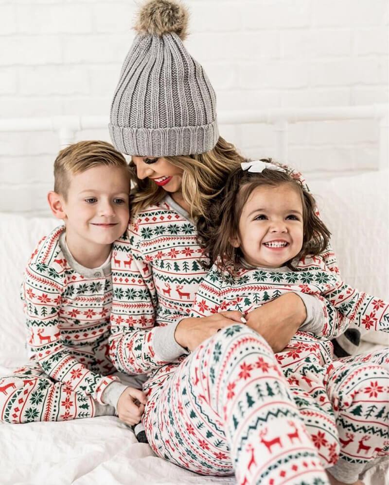 Christmas Tree and Reindeer Patterned Matching Family Christmas Pajamas-Dog Pajamas Included - Image 2