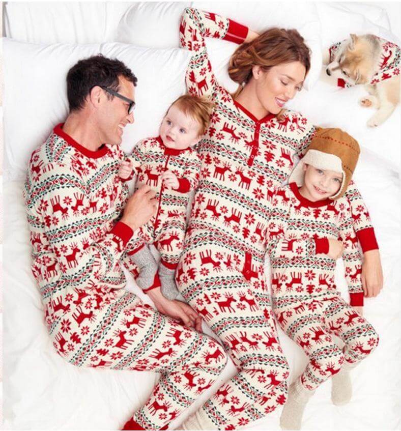 Classic Christmas Deer Print Matching Family Christmas Pajamas-Dog Pajamas Included - Image 5