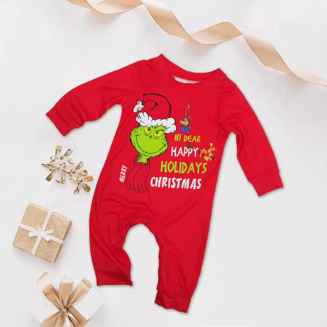 Classic Grinch Print Matching Family Christmas Pajamas-Dog Pajamas Included - Image 3
