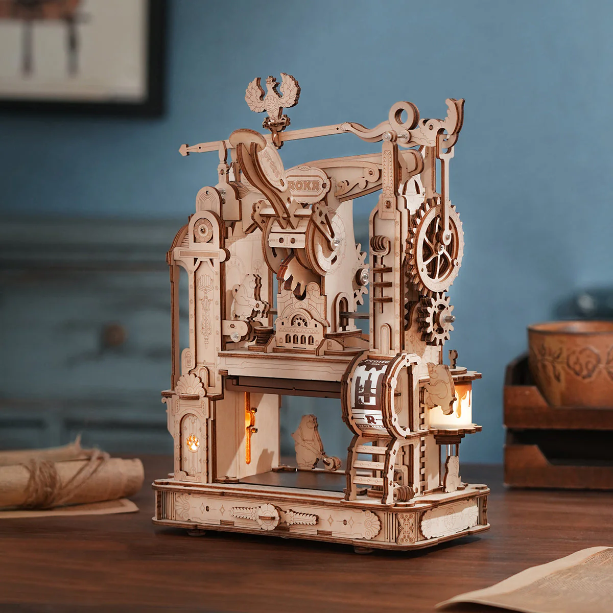 Classic Printing Press Mechanical 3D Wooden Puzzle - Image 3