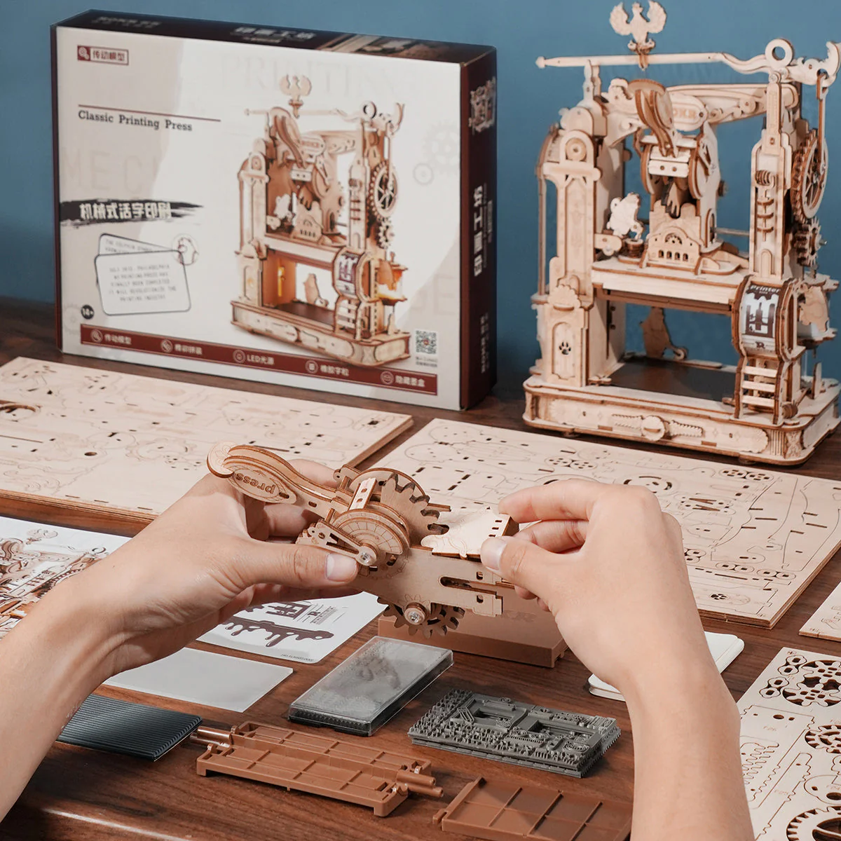 Classic Printing Press Mechanical 3D Wooden Puzzle - Image 4