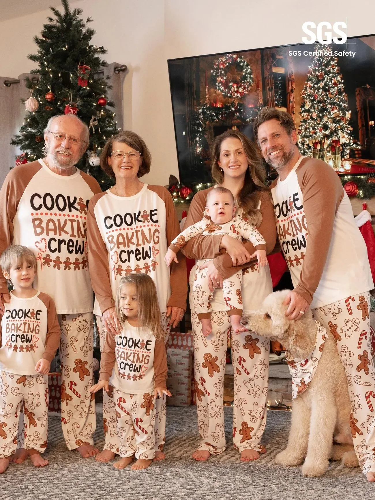 Cookies Gingerbread Pattern Matching Family Christmas Pajamas-Dog Pajamas Included - Image 2