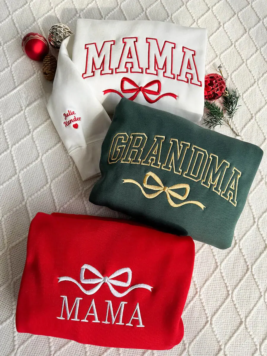 Custom Bow College Mama Embroidered Sweatshirt - Image 3