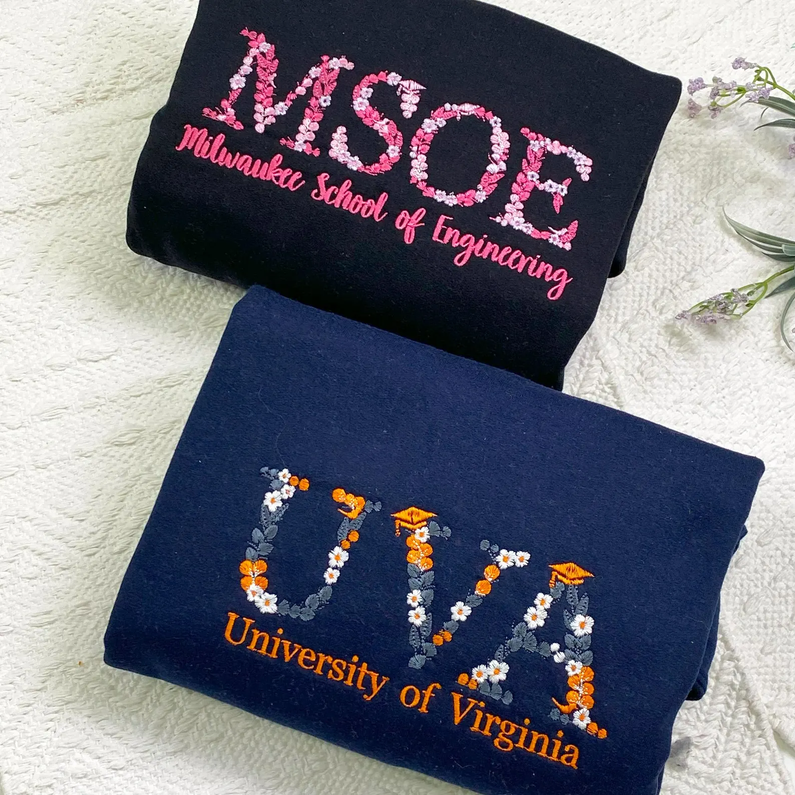 Custom College Floral Letter Embroidered Sweatshirt - Image 10