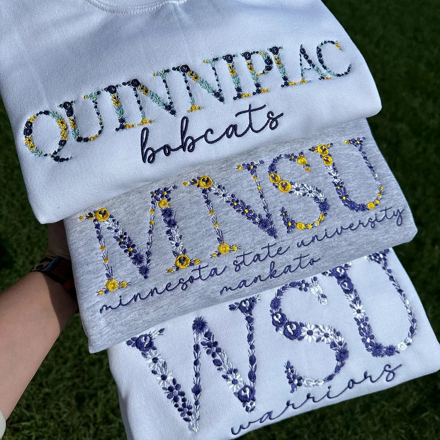 Custom College Floral Letter Embroidered Sweatshirt - Image 13