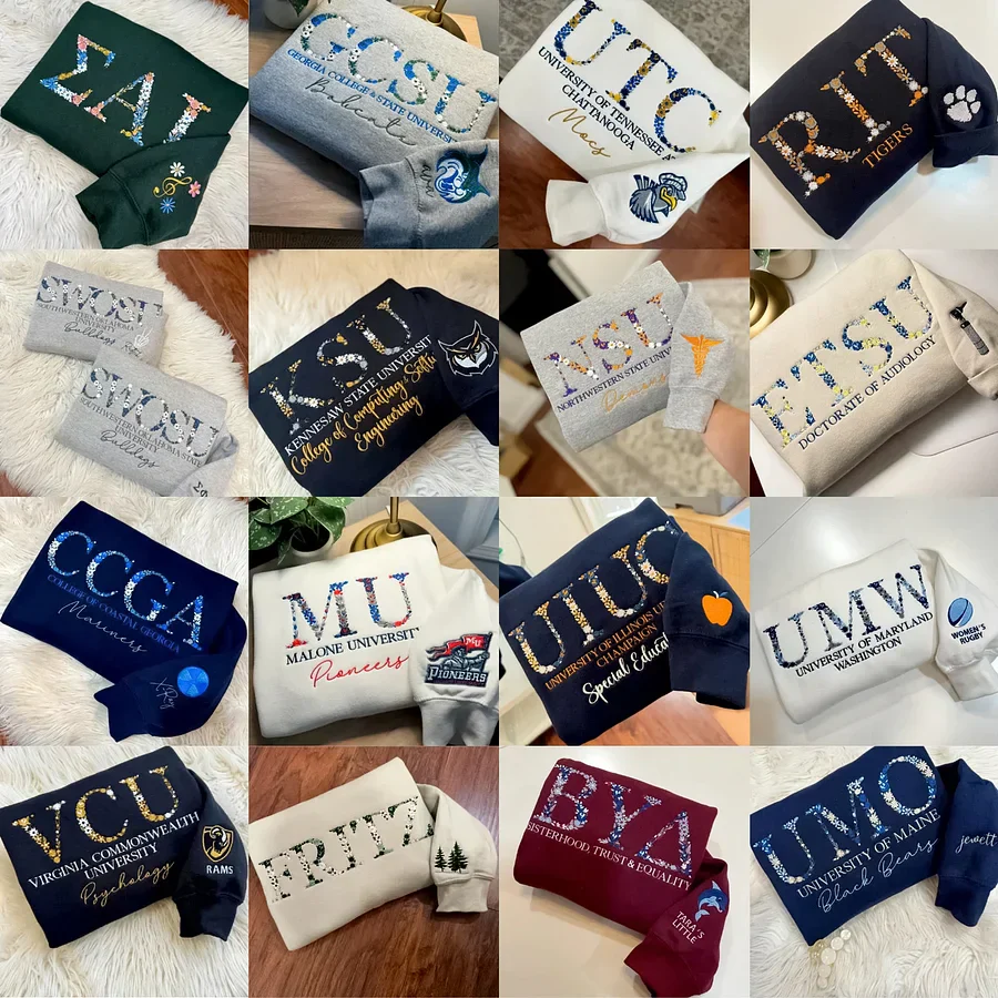 Custom College Floral Letter Embroidered Sweatshirt - Image 16