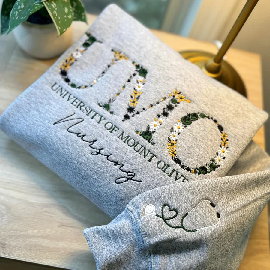 Custom College Floral Letter Embroidered Sweatshirt - Image 2