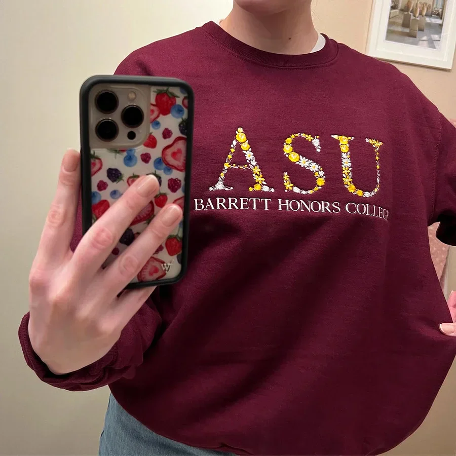 Custom College Floral Letter Embroidered Sweatshirt - Image 3