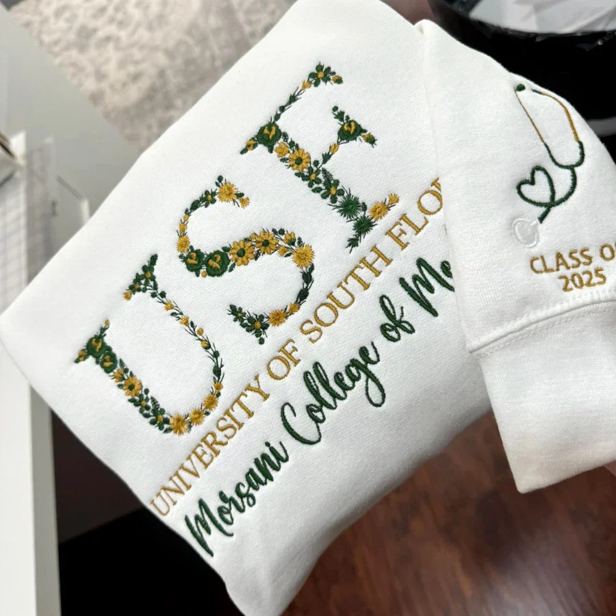 Custom College Floral Letter Embroidered Sweatshirt - Image 6