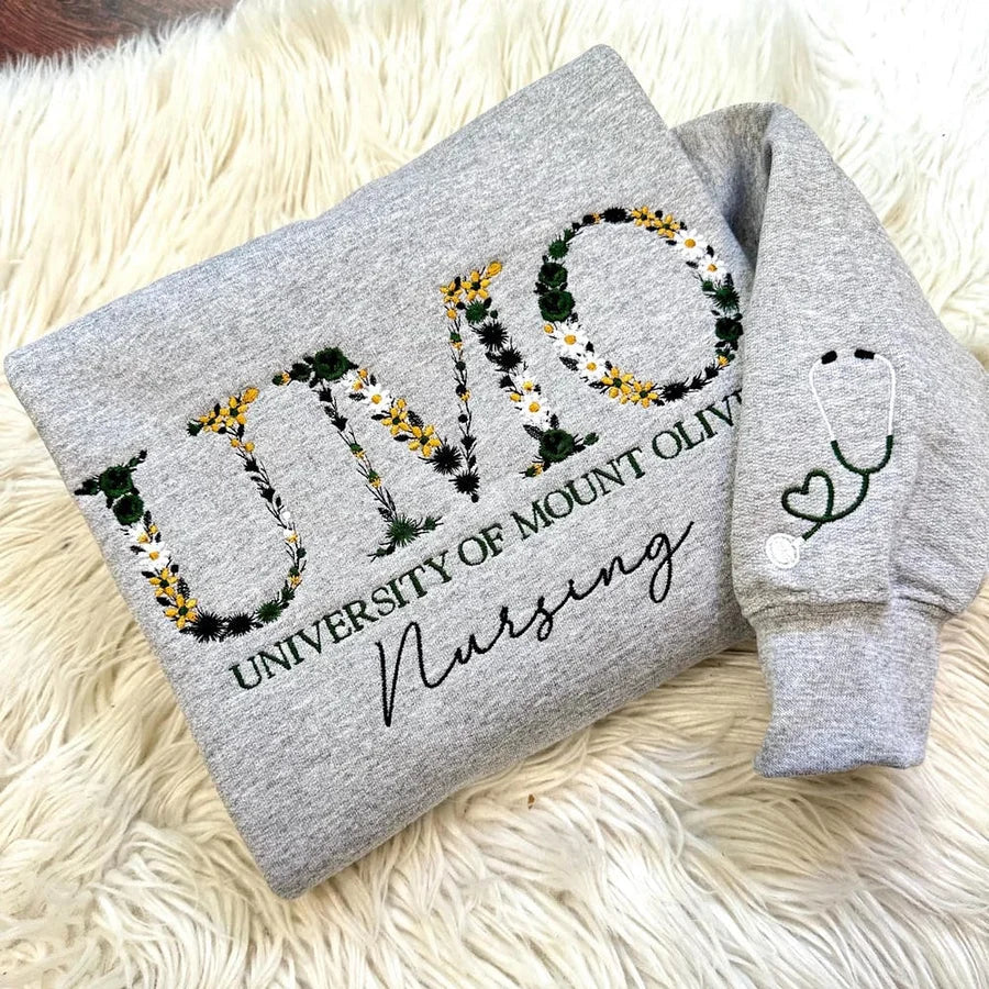 Custom College Floral Letter Embroidered Sweatshirt - Image 7