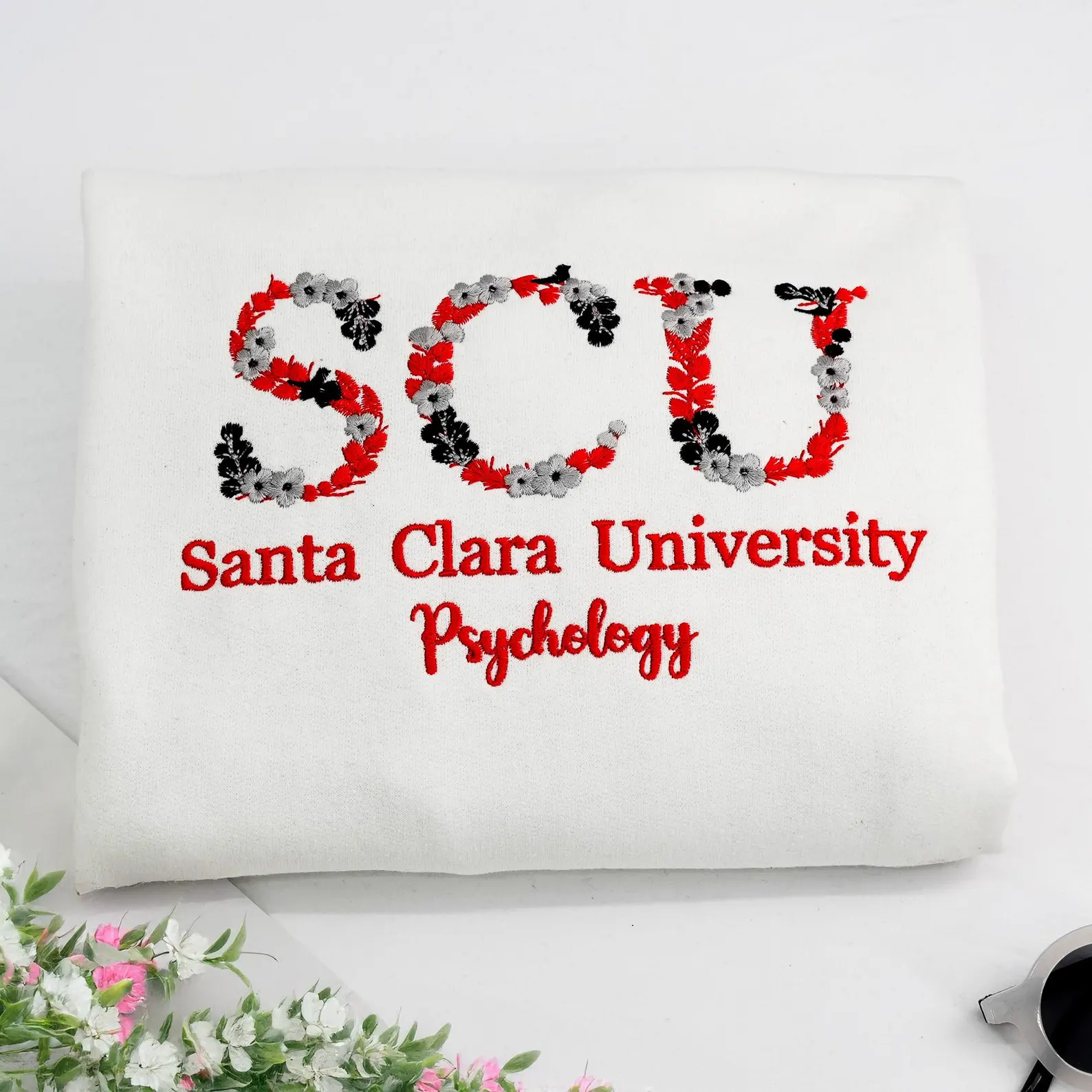Custom College Floral Letter Embroidered Sweatshirt - Image 9