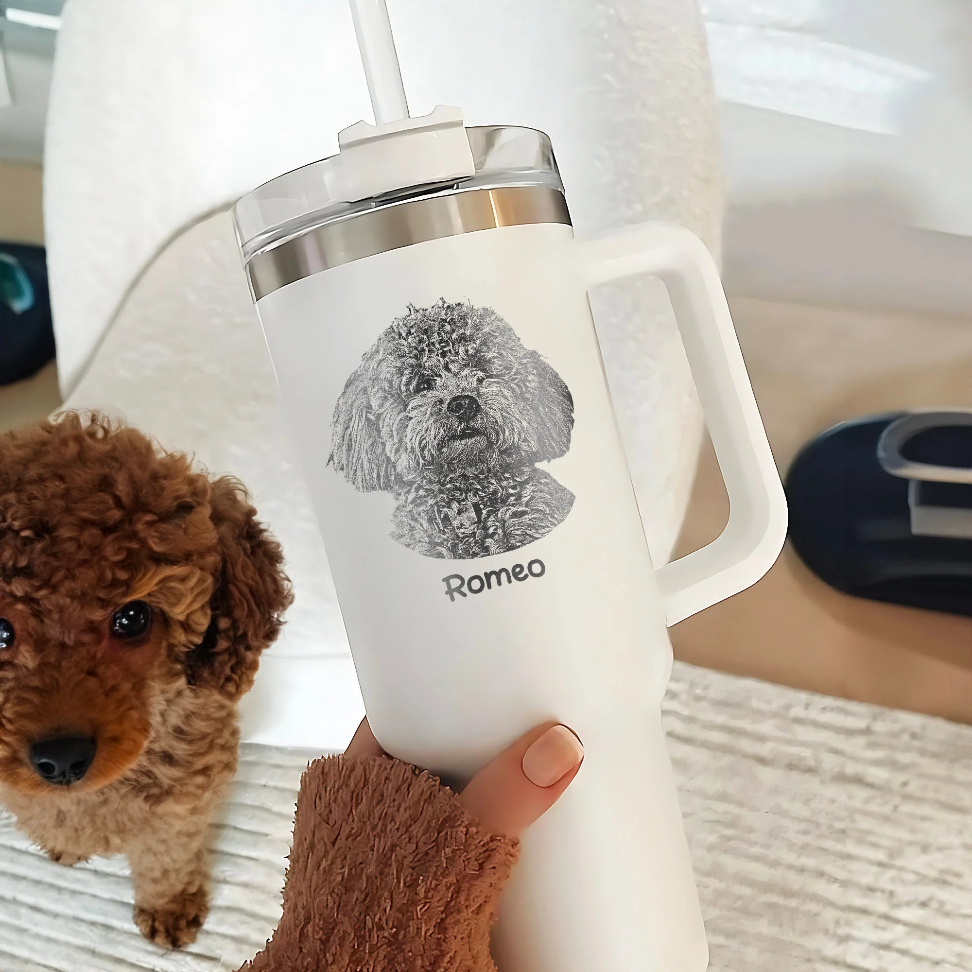 Custom Dog Photo Tumbler, Personalized Christmas Gifts for Dog Mom, Engrave Your Photo on 40oz Tumbler With Handle - Image 2