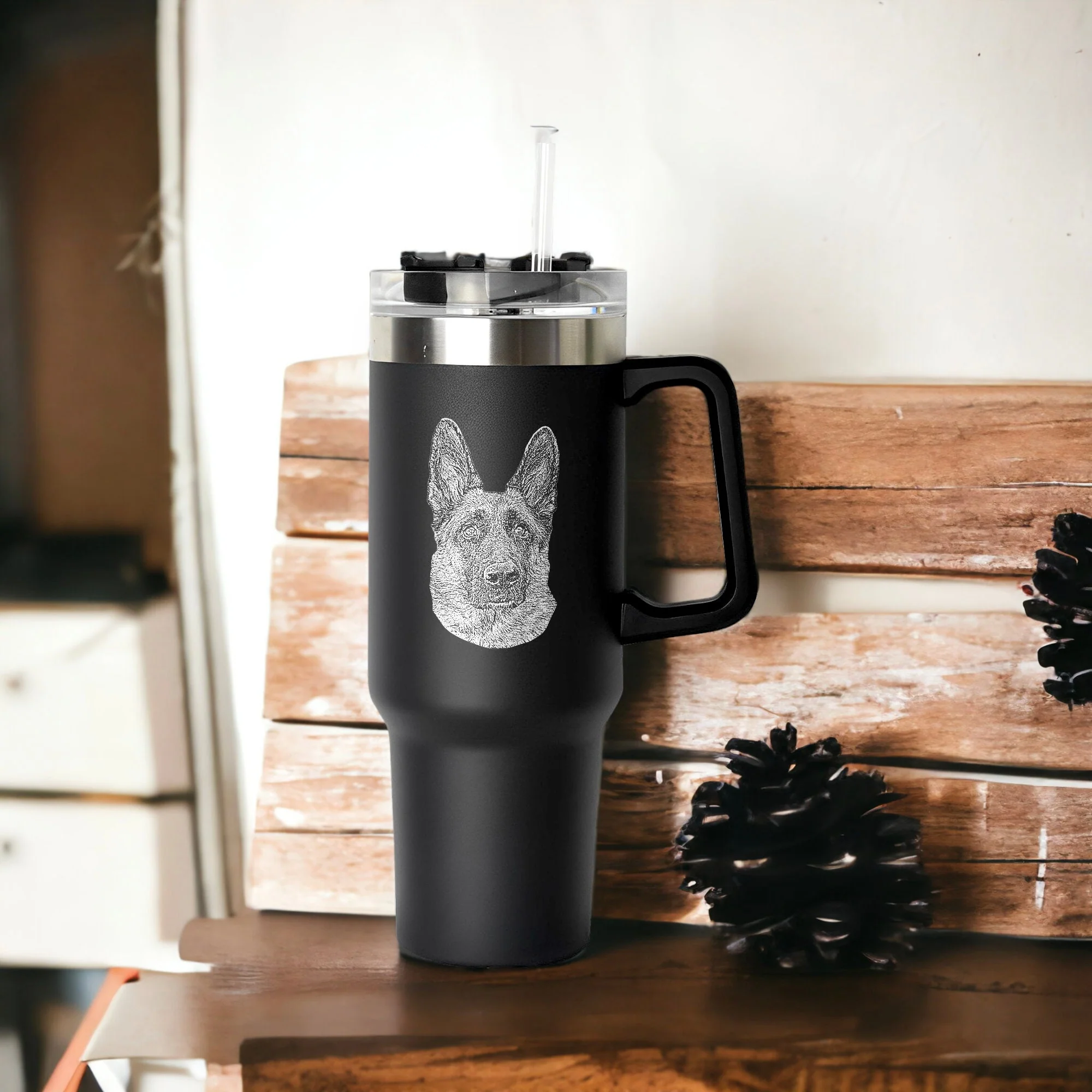 Custom Dog Photo Tumbler, Personalized Christmas Gifts for Dog Mom, Engrave Your Photo on 40oz Tumbler With Handle - Image 3