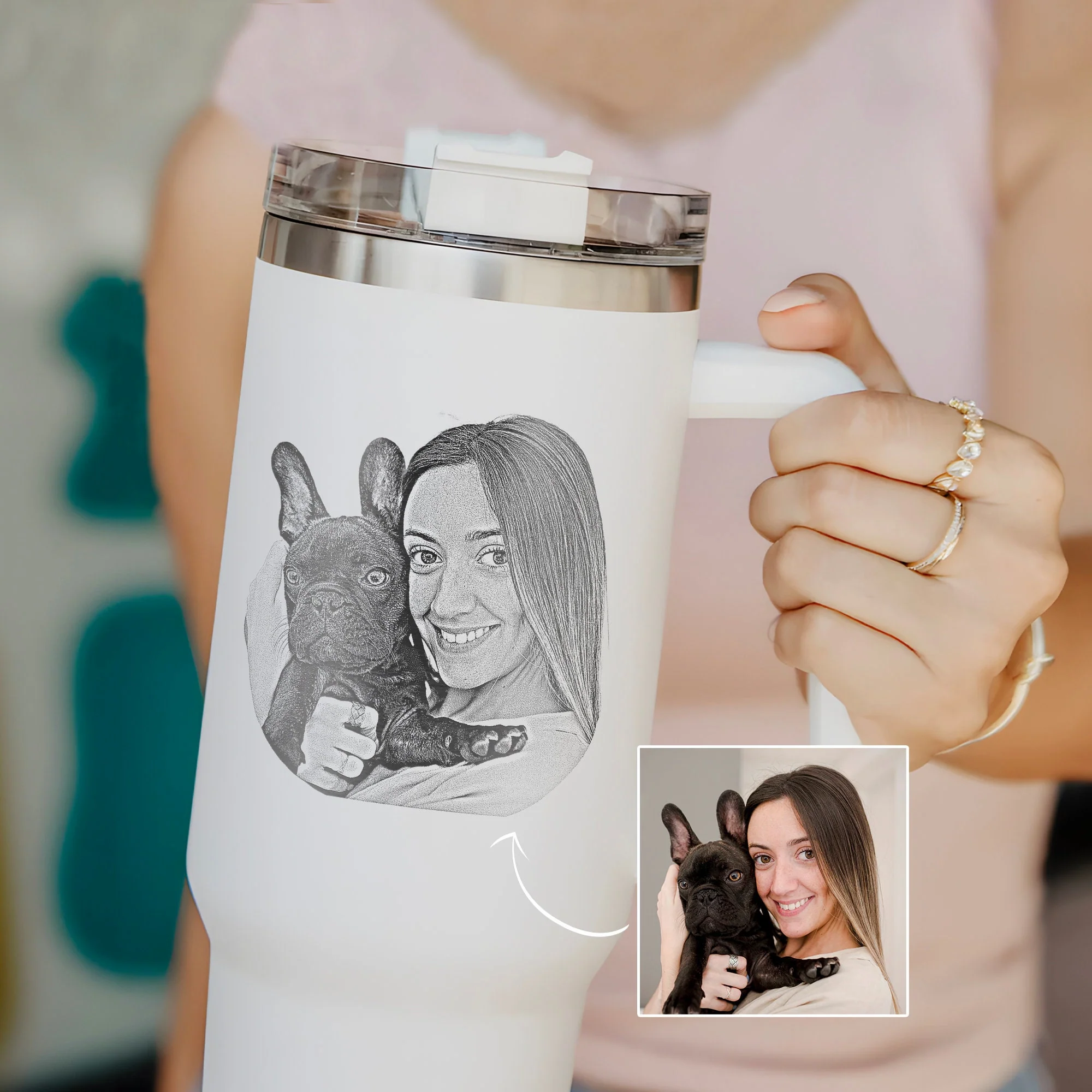 Custom Dog Photo Tumbler, Personalized Christmas Gifts for Dog Mom, Engrave Your Photo on 40oz Tumbler With Handle - Image 4