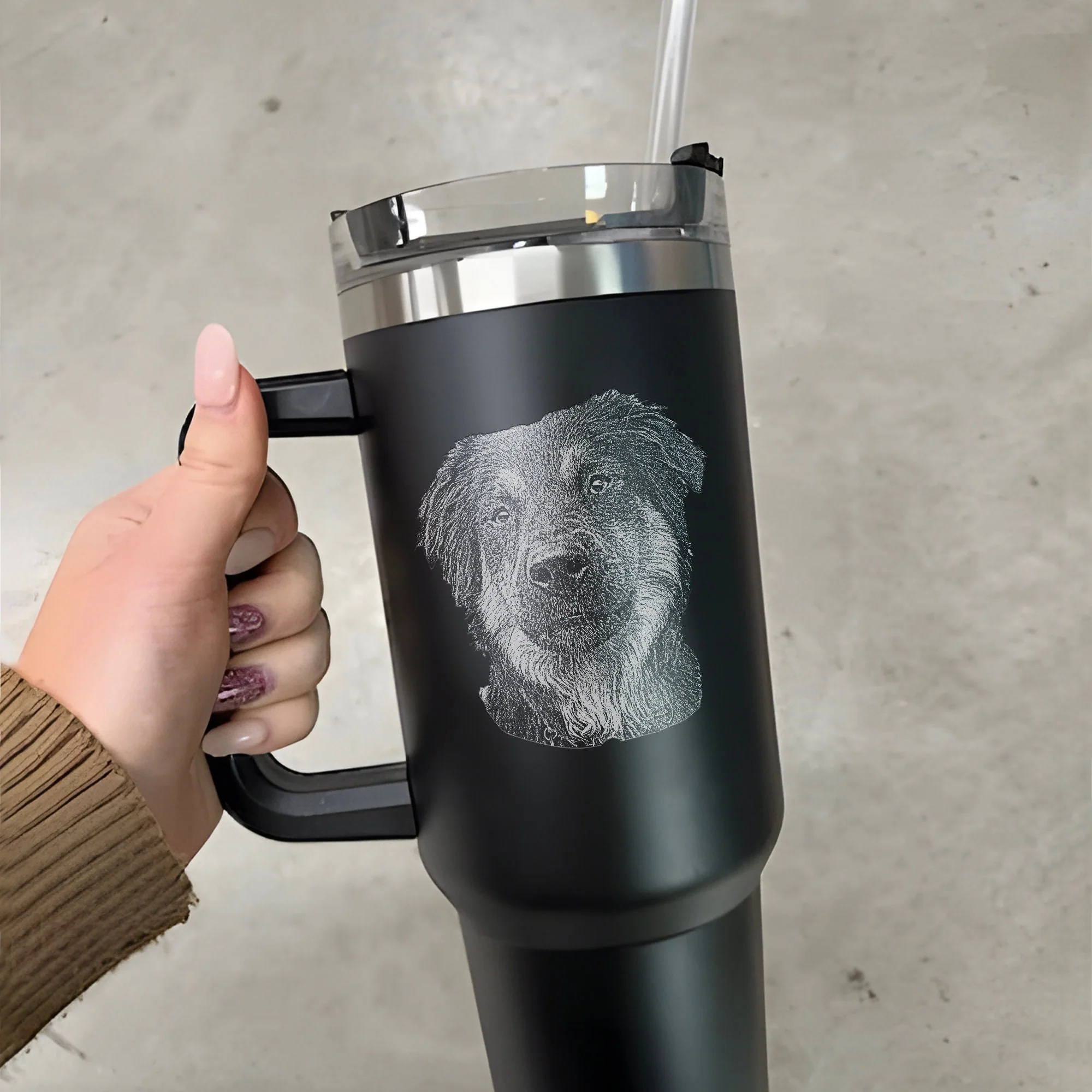 Custom Dog Photo Tumbler, Personalized Christmas Gifts for Dog Mom, Engrave Your Photo on 40oz Tumbler With Handle - Image 5