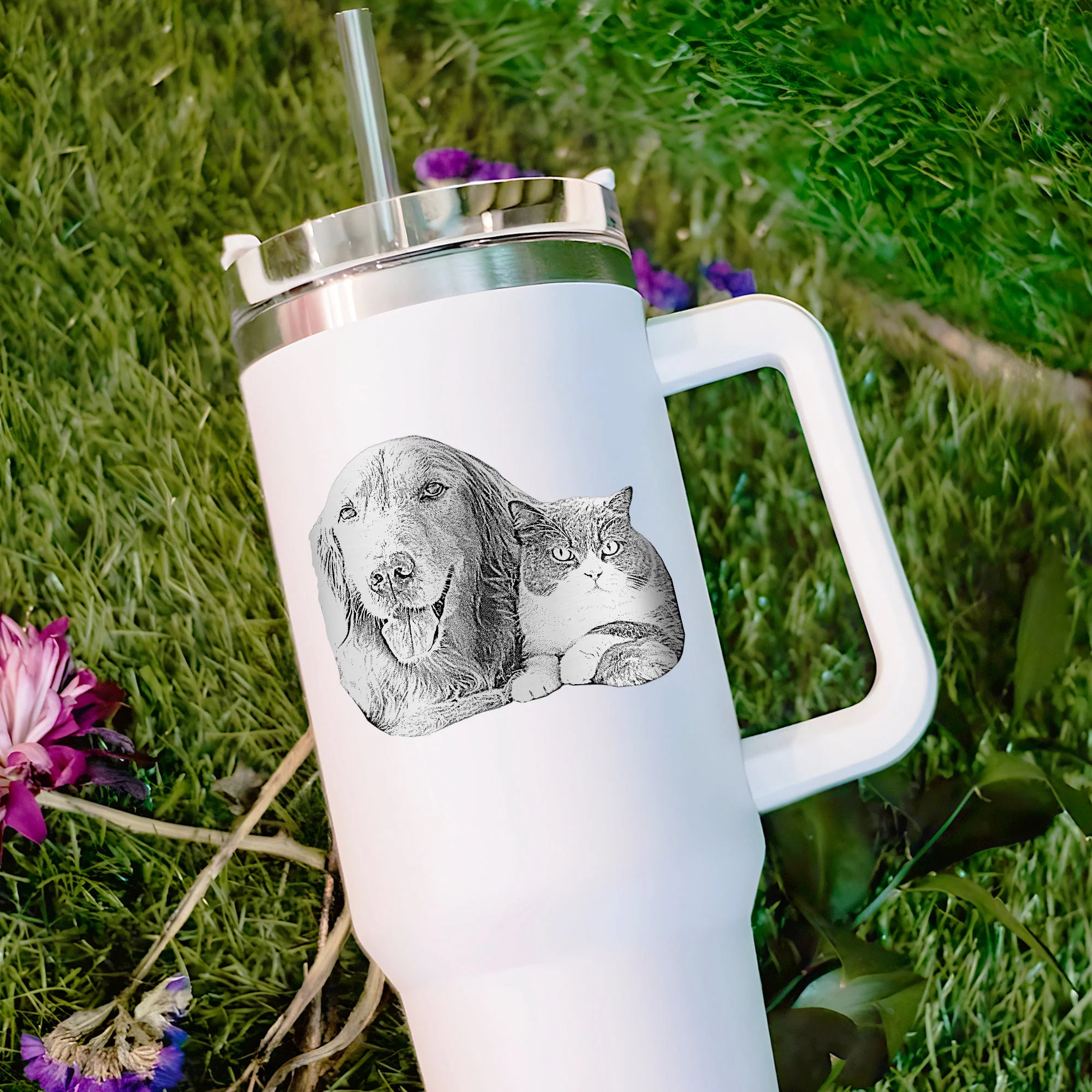 Custom Dog Photo Tumbler, Personalized Christmas Gifts for Dog Mom, Engrave Your Photo on 40oz Tumbler With Handle - Image 6
