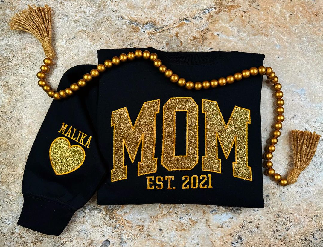 Custom Embroidered Applique Glitter Mama Sweatshirt - Image 5