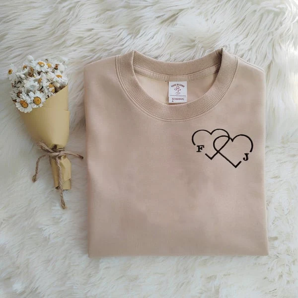 Custom Letter Embroidered Double Heart Sweatshirt - Image 3