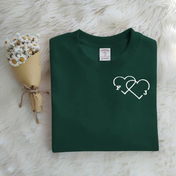 Custom Letter Embroidered Double Heart Sweatshirt - Image 4