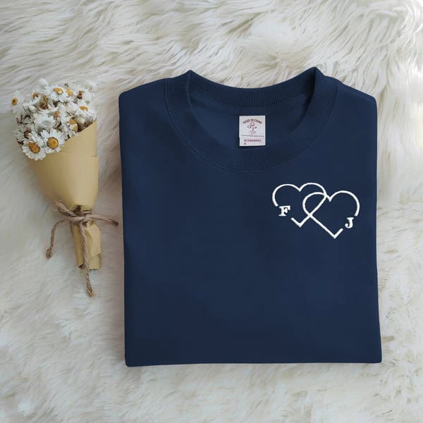 Custom Letter Embroidered Double Heart Sweatshirt - Image 5