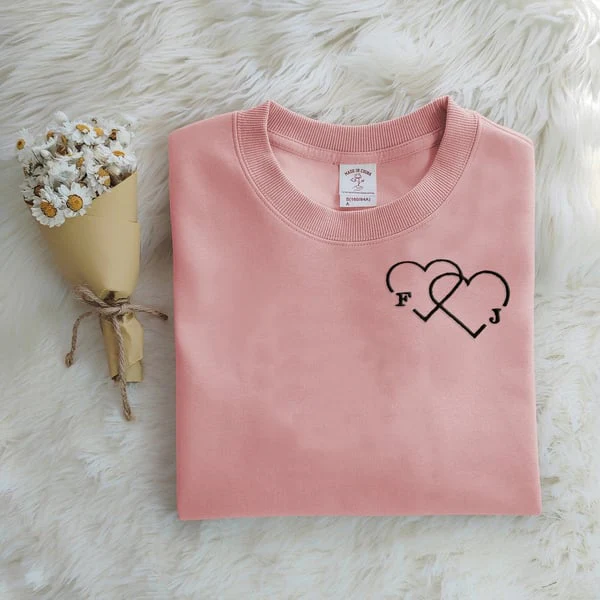 Custom Letter Embroidered Double Heart Sweatshirt - Image 6