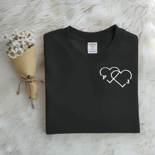 Custom Letter Embroidered Double Heart Sweatshirt - Image 7