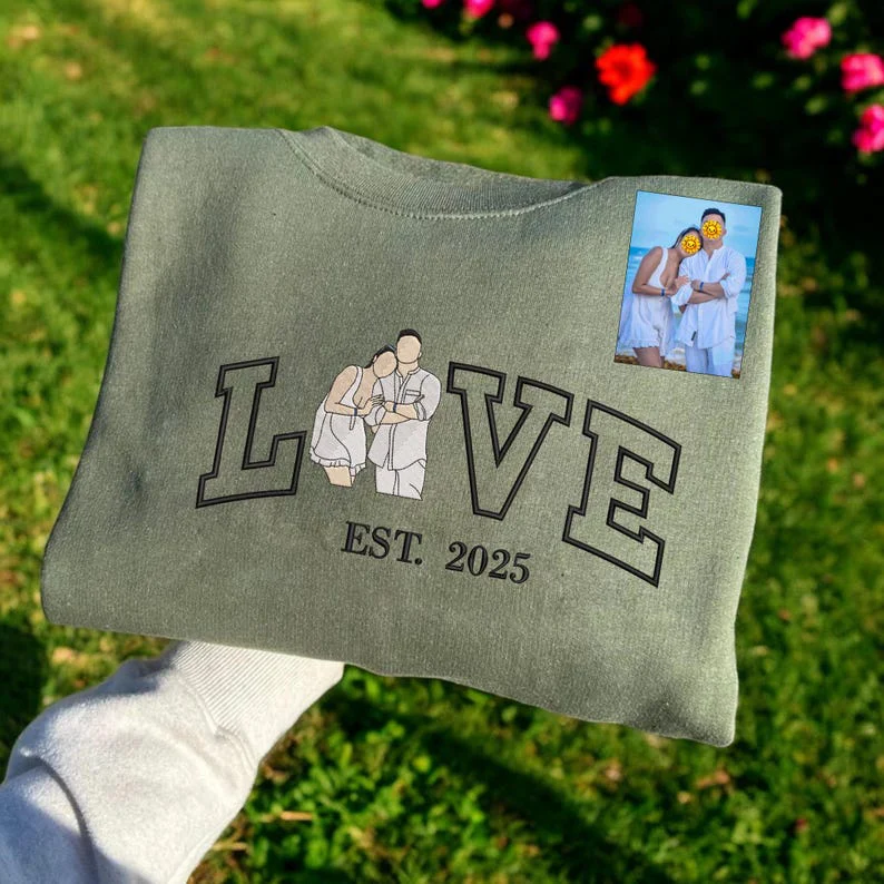 Custom LOVE Embroidered Portrait from Photo Sweatshirt - Image 4