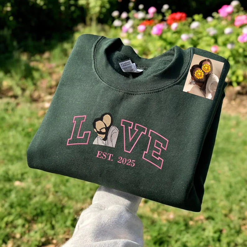 Custom LOVE Embroidered Portrait from Photo Sweatshirt - Image 5